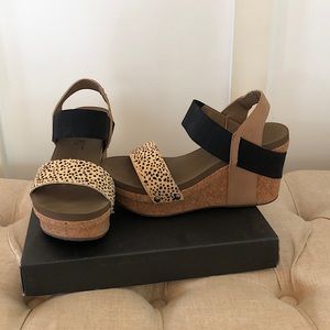 Animal print, brown, black and cork wedge
